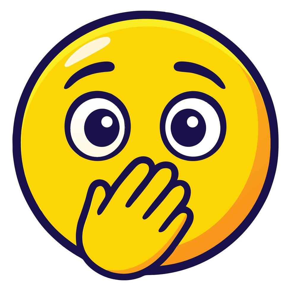 Colorful Shocked Face Emoji with Hand Over Mouth on White Background, Expressive Surprise and Secrecy Illustration vector