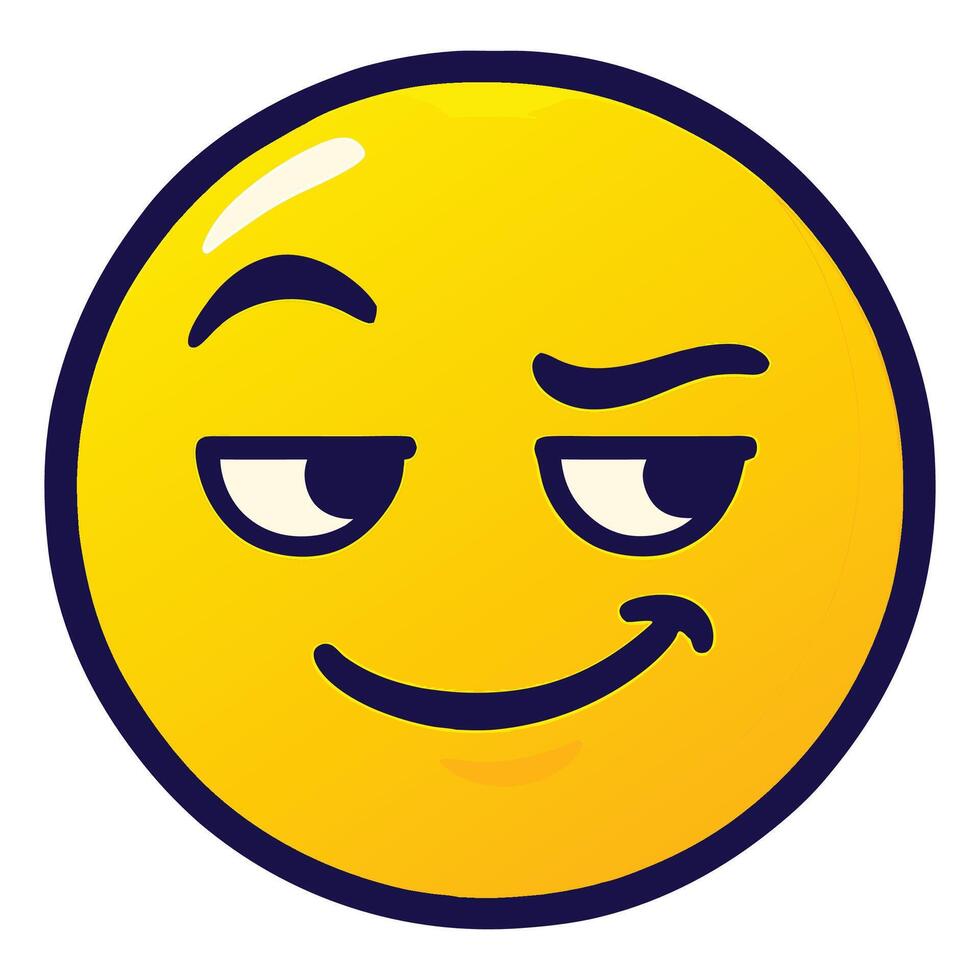 Confident Smirking Emoji Illustration with Raised Eyebrow and Side Glance on White Background vector