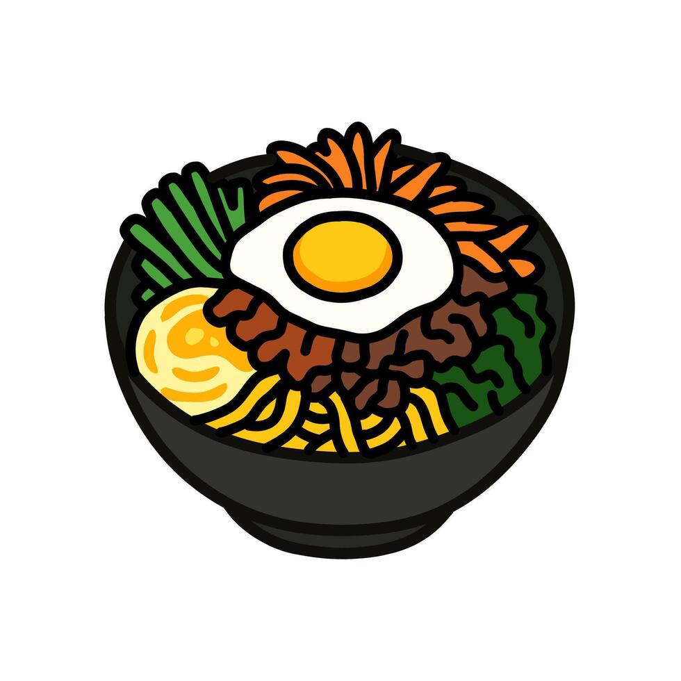 Colorful Bibimbap Illustration A Delicious Korean Dish with Fried Egg and Vegetables vector
