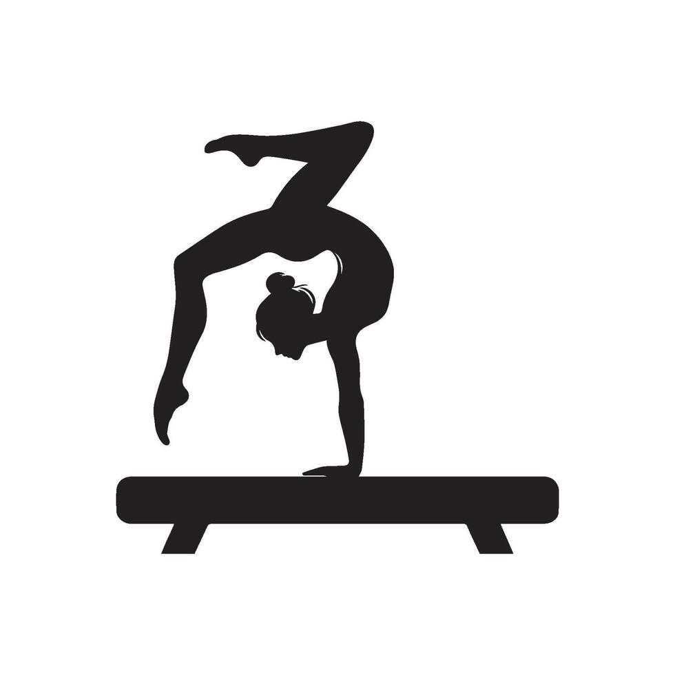 Minimalist gymnast on balance beam silhouette on white background vector