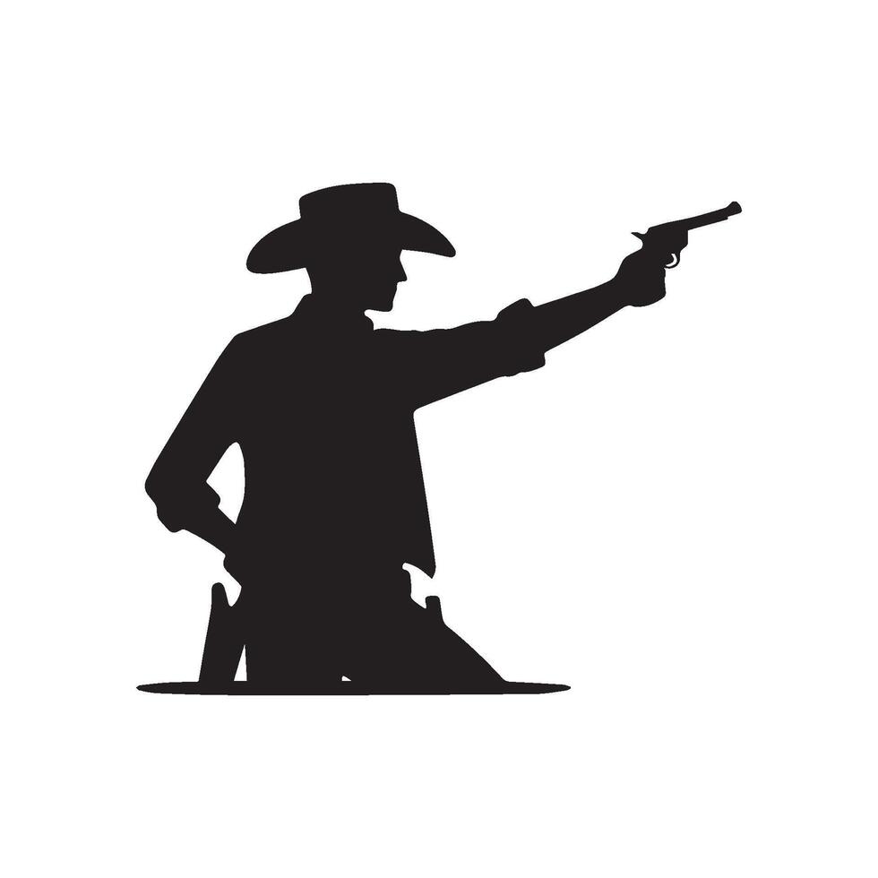 Minimalist cowboy holding gun silhouette on white background. Cowboy icon vector