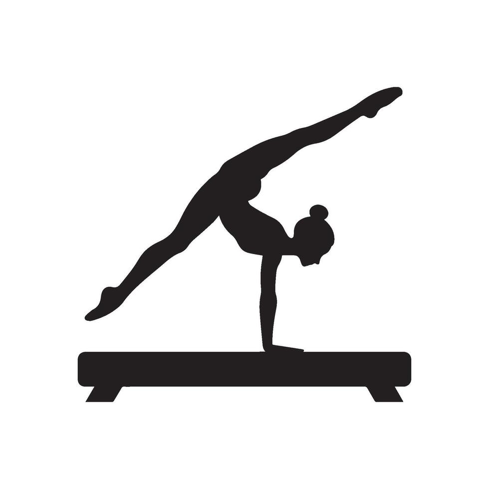 Minimalist gymnast on balance beam silhouette. Gymnast beam illustration vector