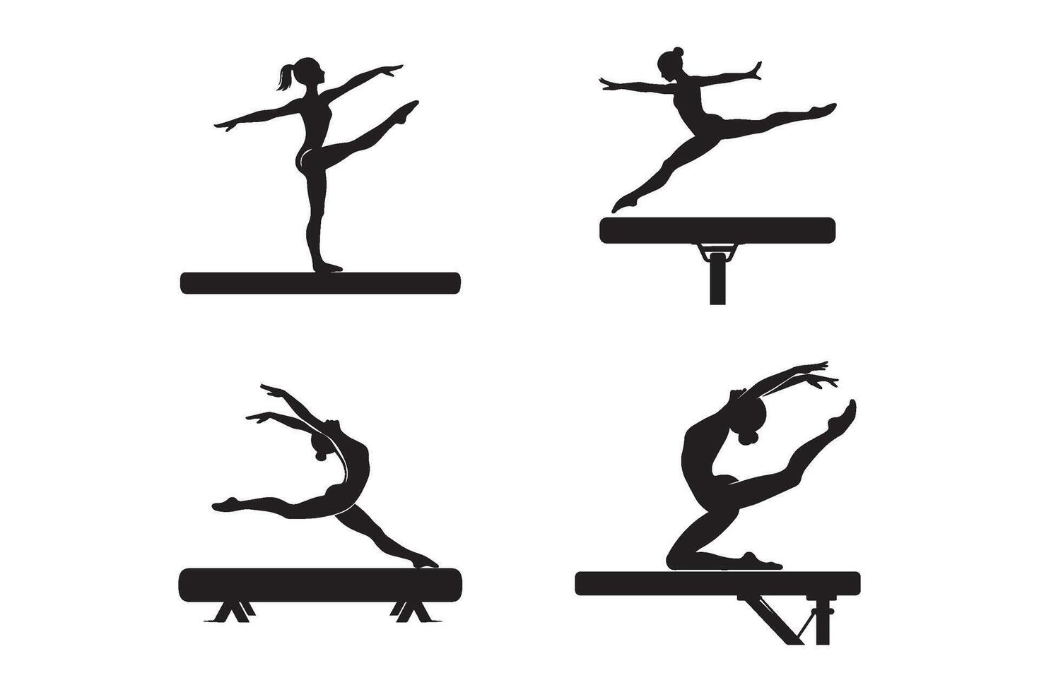 Set of gymnast beam silhouette on white background. Gymnast beam icon vector