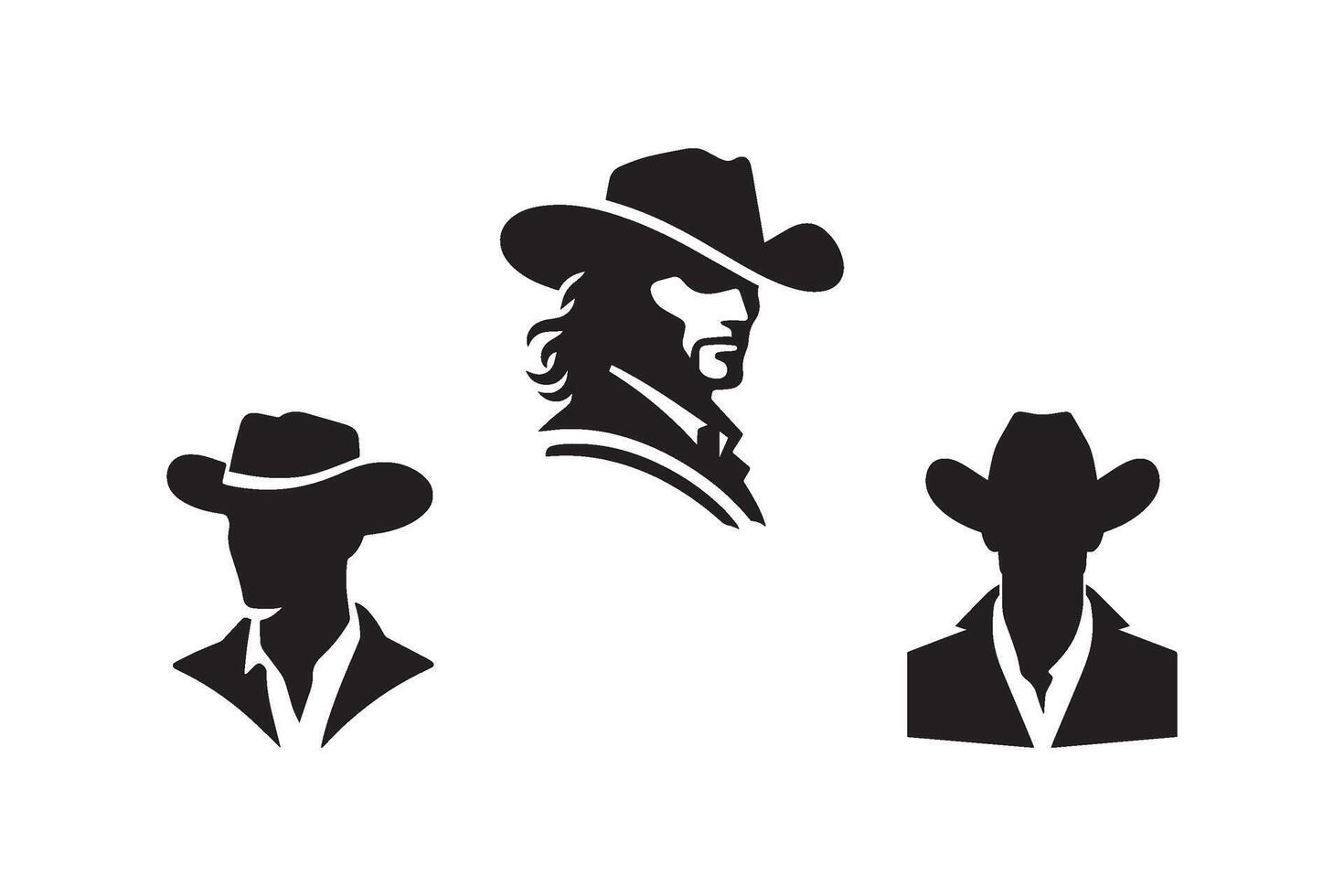 Set of cowboy silhouette on white background. Man wearing hat icon vector