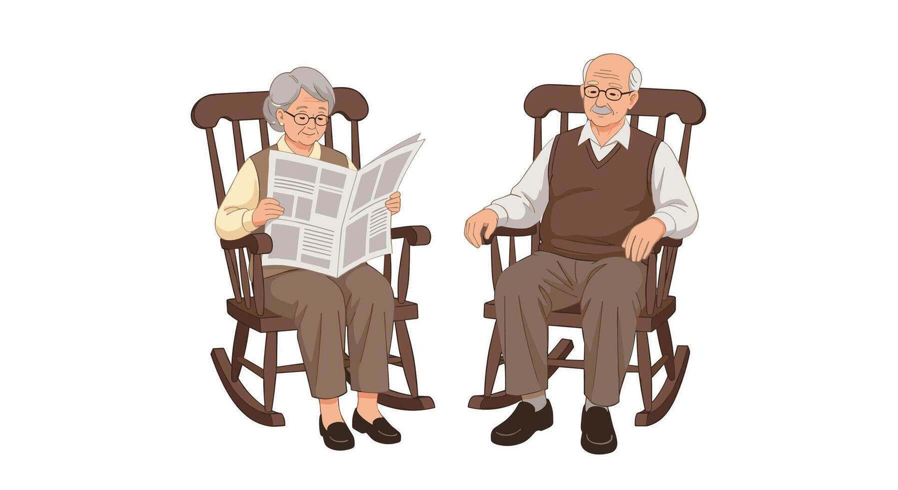 An Elderly Couple Enjoying Leisure Time Together in Rocking Chairs Representing Peaceful Retirement vector
