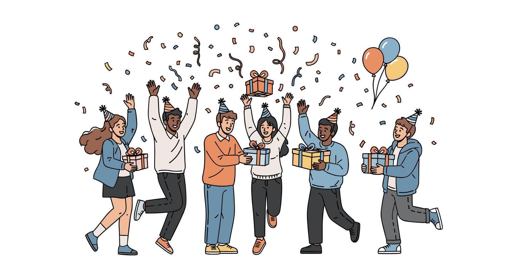 Joyful Celebration A Vibrant Gathering of Friends Enjoying a Festive Occasion Together vector