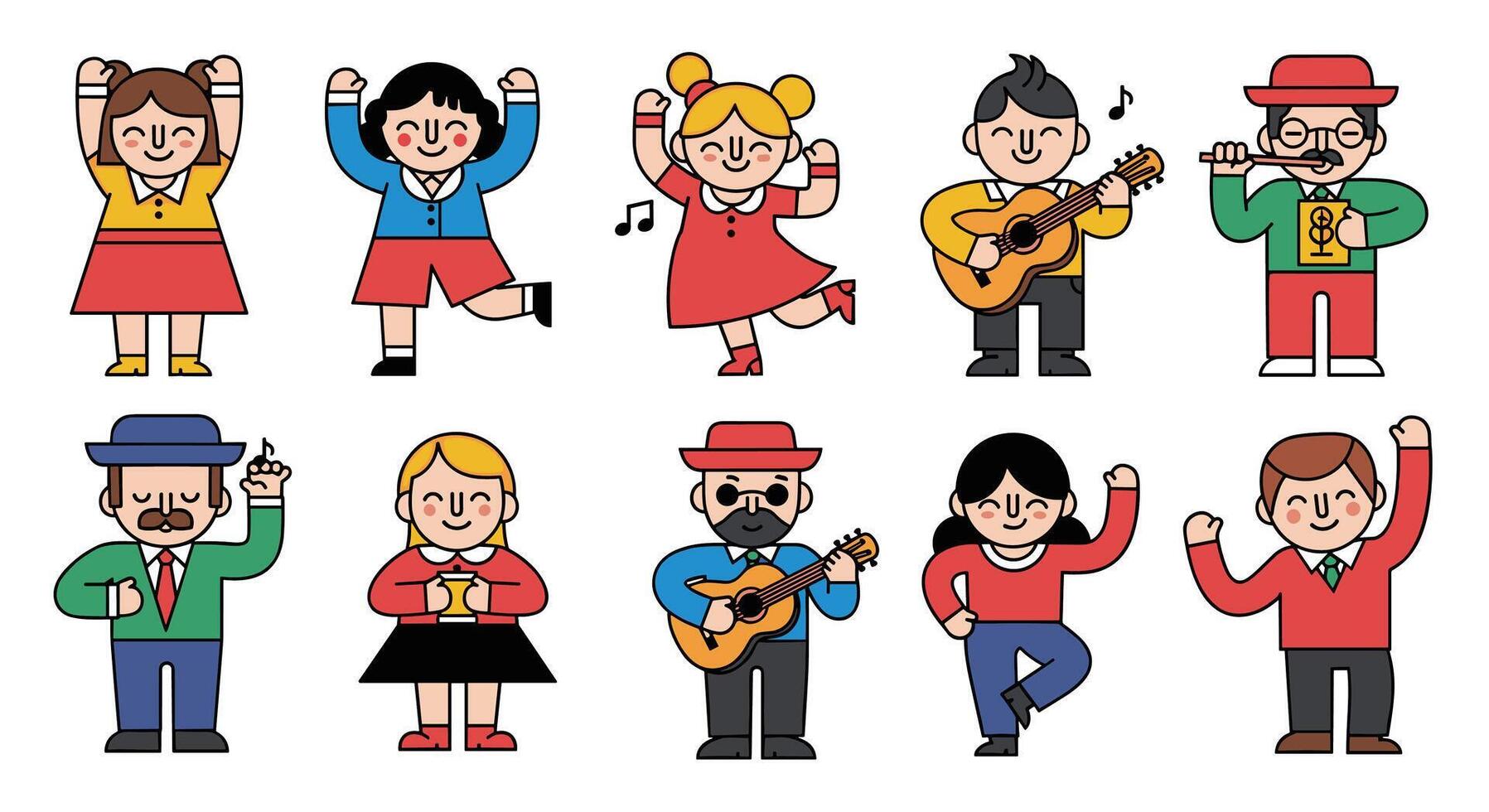 Joyful Pixelated People A Celebration of Music and Dance in Simple Art vector