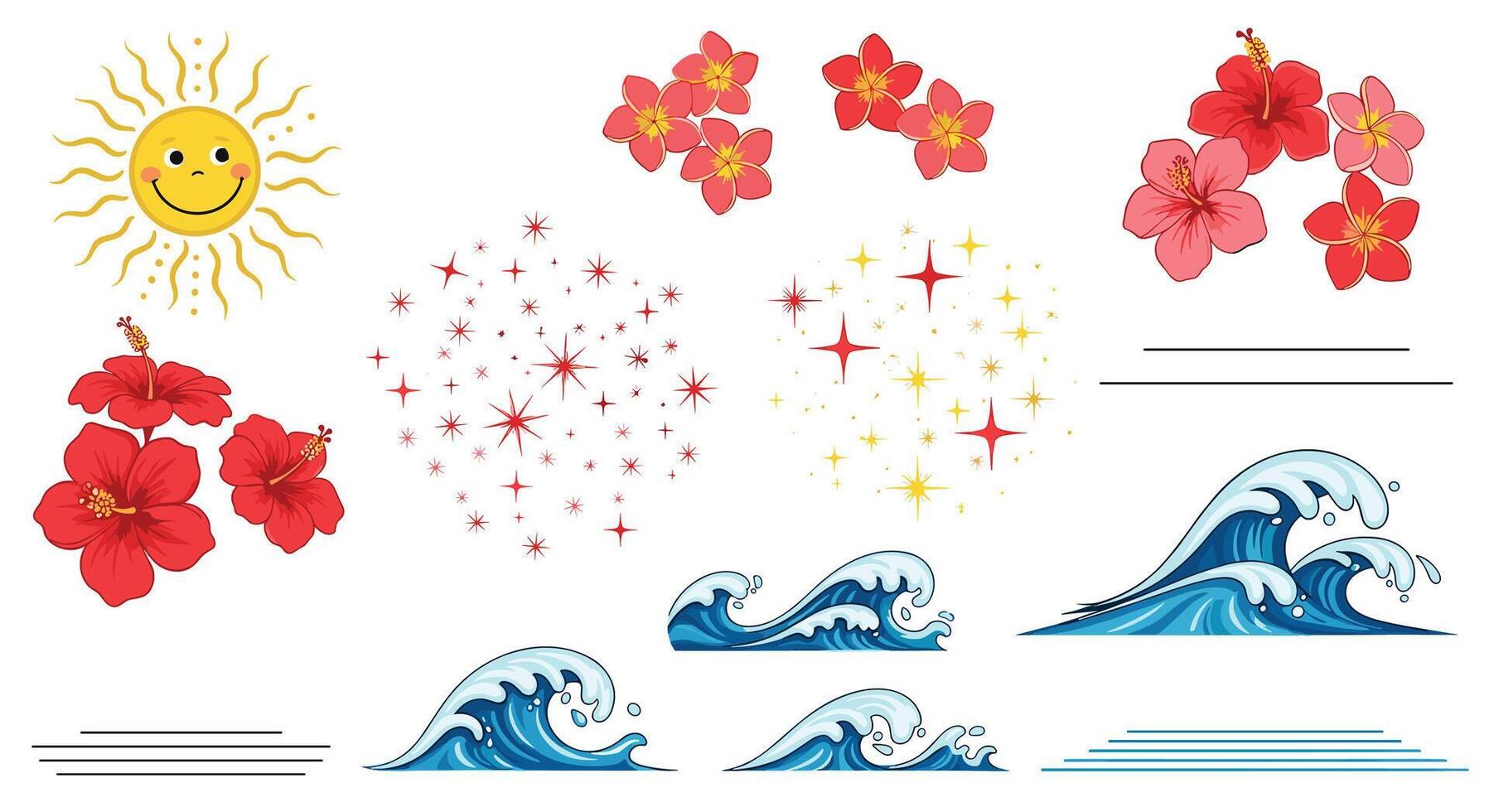 Tropical Paradise Summer Vibes Beach Scene Pixel Art Elements Design for Decoration Purposes vector