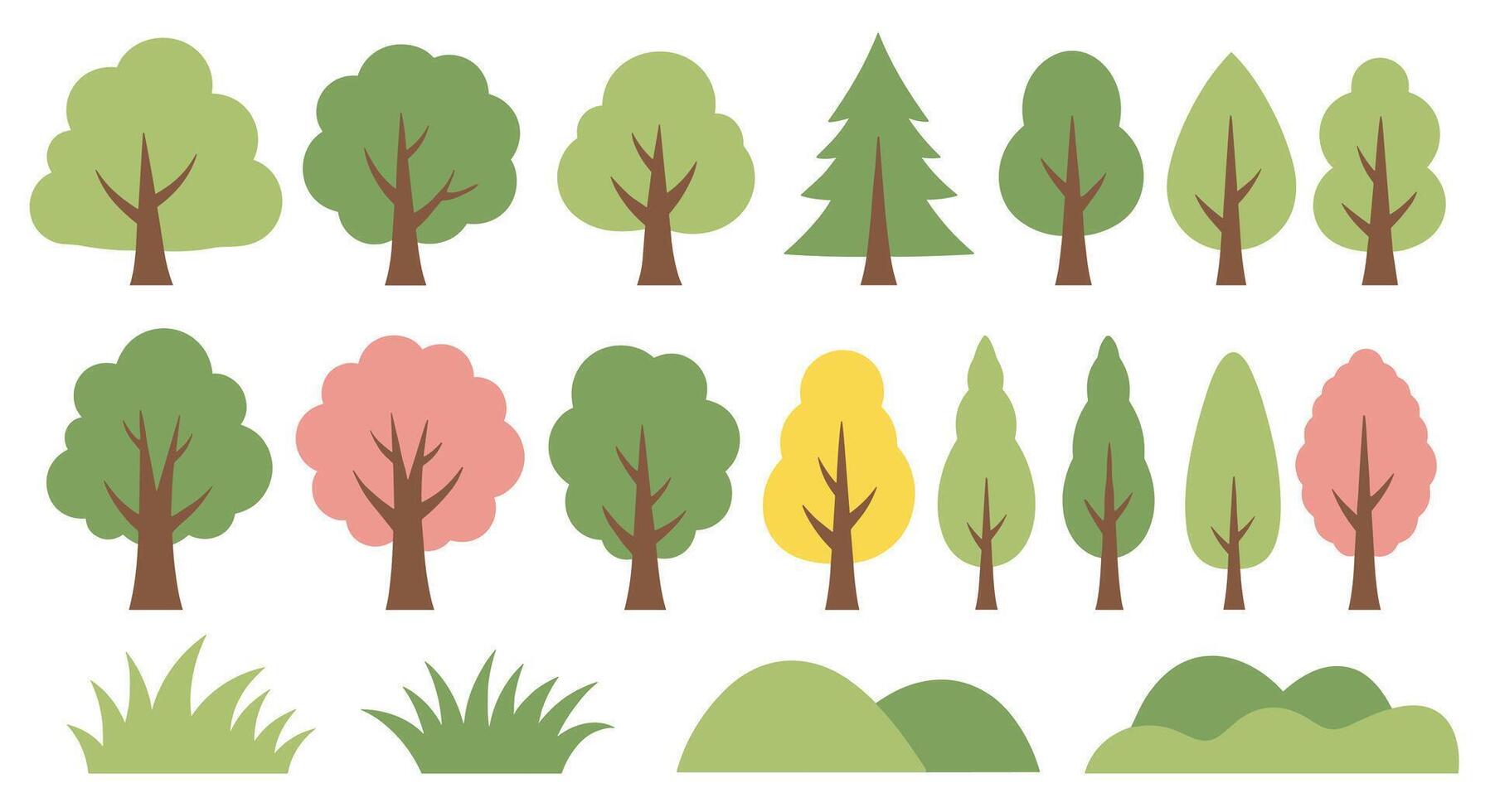 Exploring Nature A Collection of Diverse Trees Grass and Hills in Digital Art vector