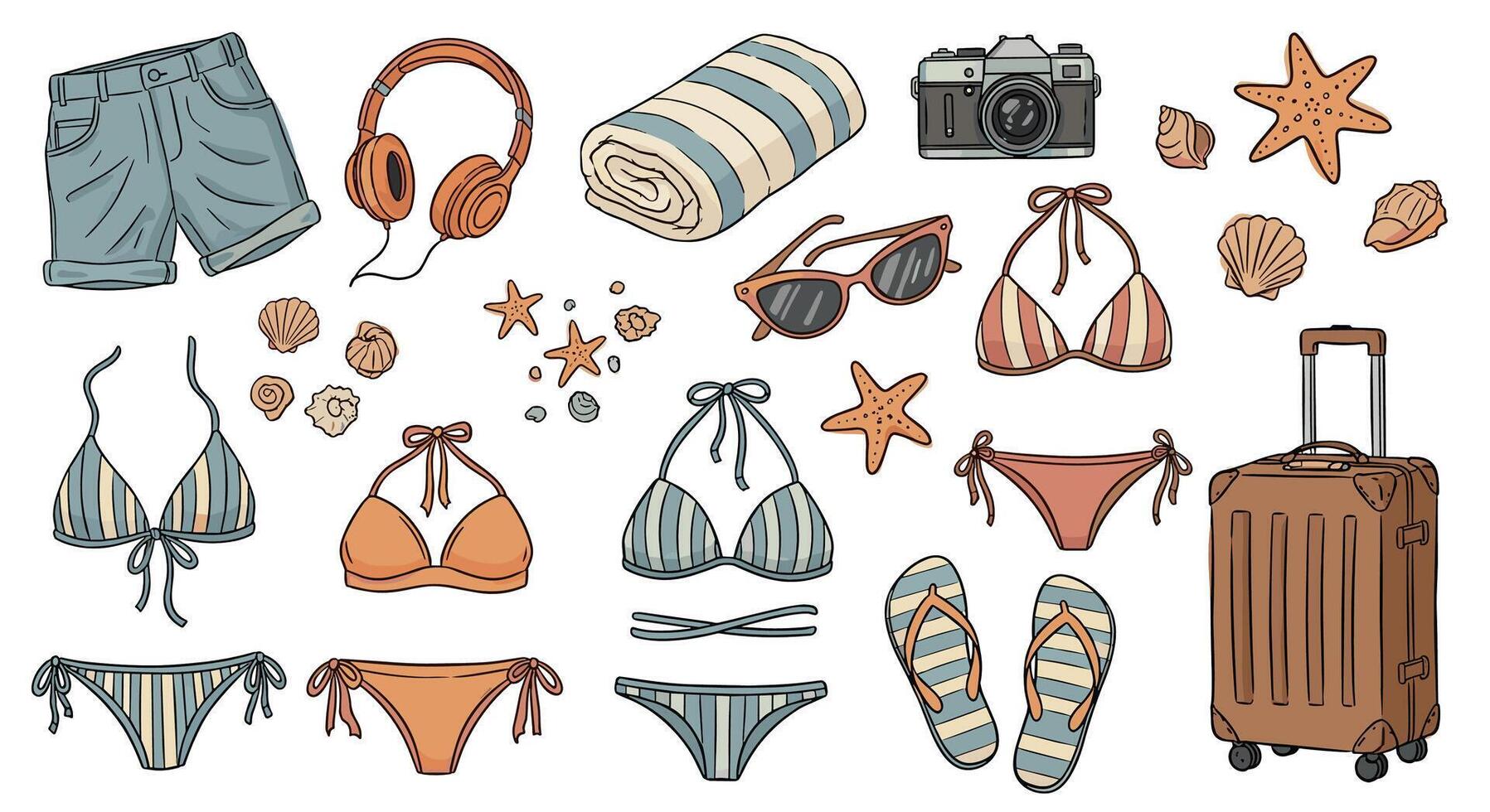 Essential Travel Items for the Perfect Summer Vacation Adventure and Unforgettable Memories vector