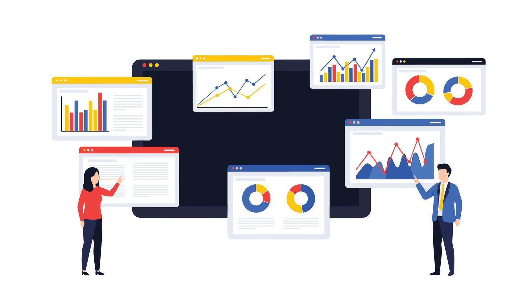 Analyzing Data Using Various Tools for Data Visualization and Interpretation by a Team vector