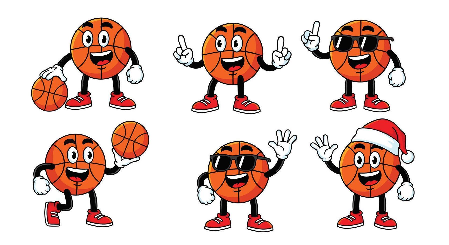 Basketball Characters with Fun Expressions and Poses for Sport Mascot Team Branding Design vector