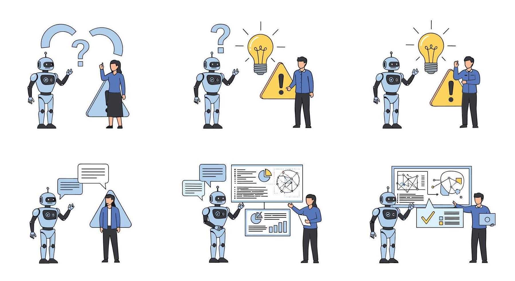 AI Robot and Human Collaboration in Problem Solving and Analytics Understanding Data vector