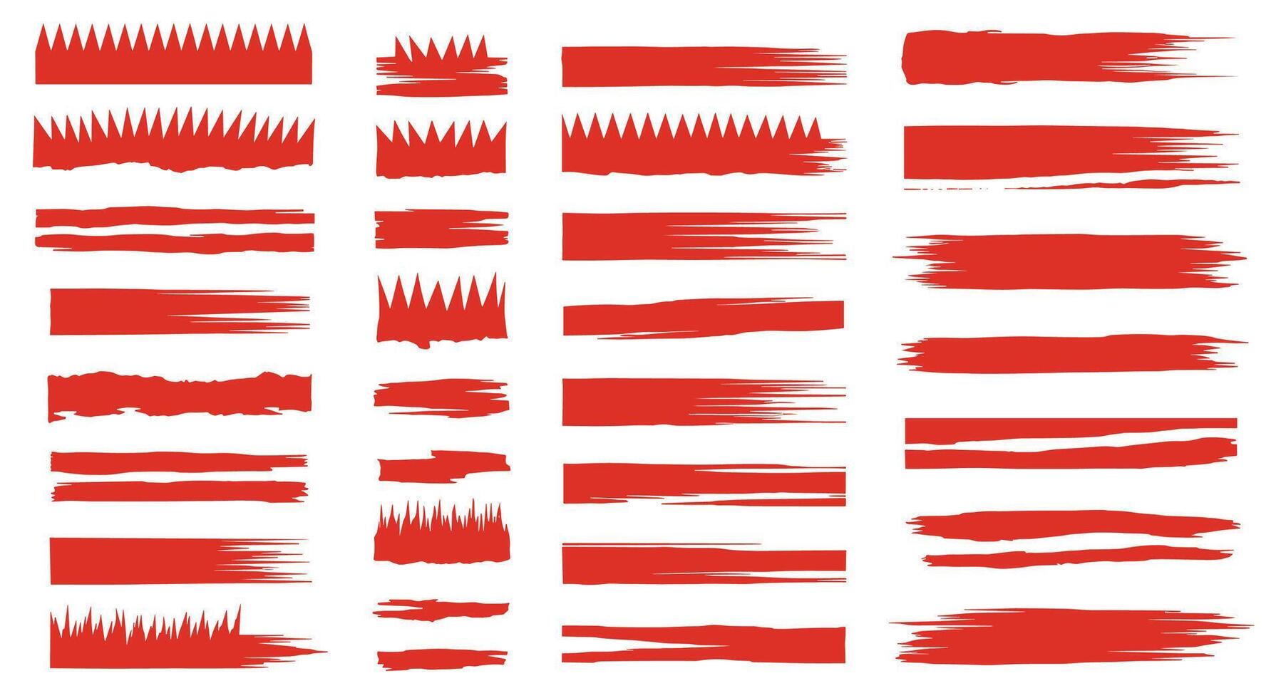 Set of Red Brush Stroke Shapes Horizontal Brush Strokes Collection Illustration Style vector