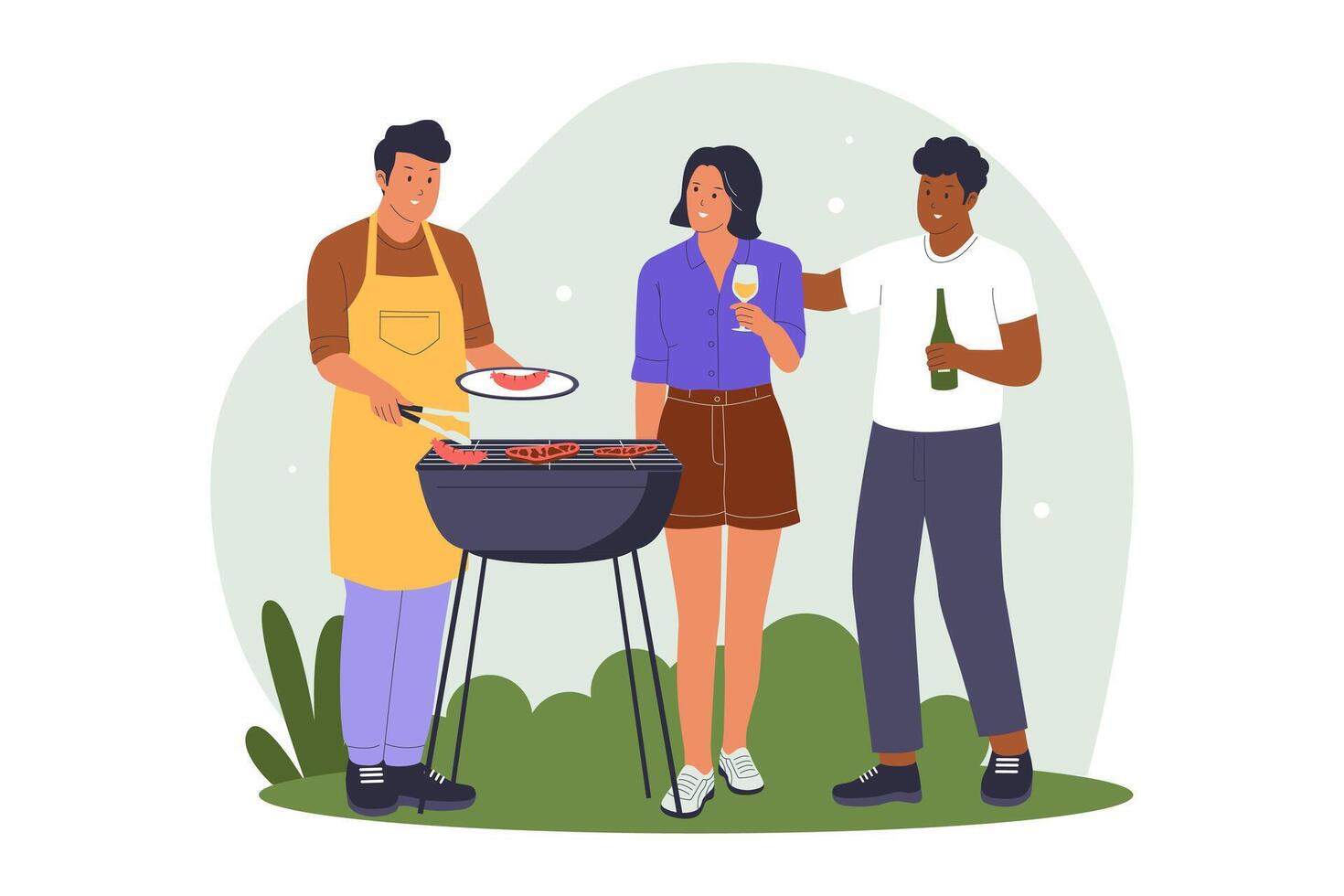 Friends Enjoying Backyard Barbecue Party Illustration vector