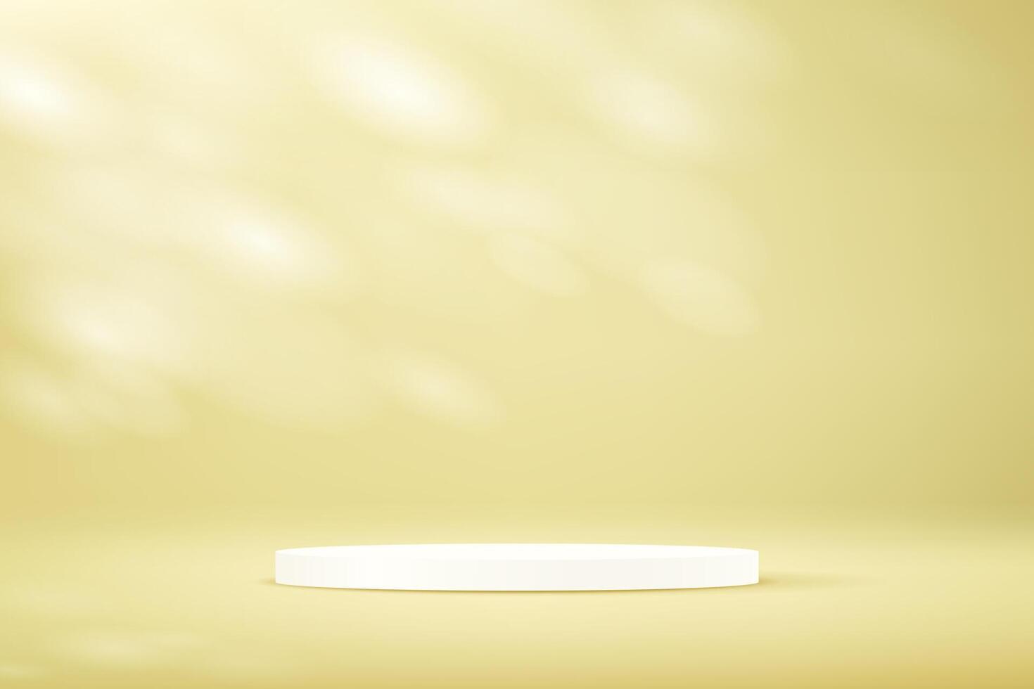 Yellow background 3d with white podium. Display podium product light yellow and white podium. Empty room with shadow leaves. Space for selling products on the website. illustration. vector