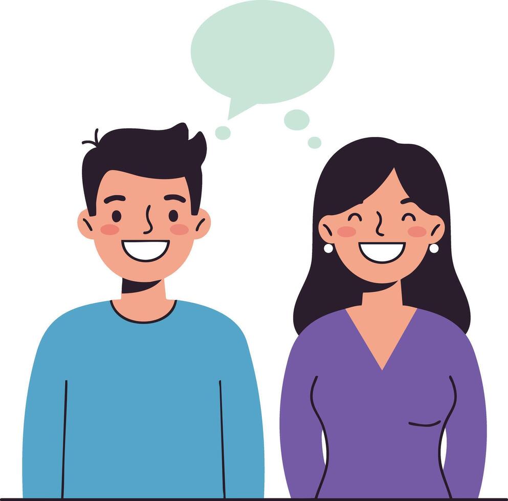Smiling young man and woman talking with speech bubble casual conversation illustration vector