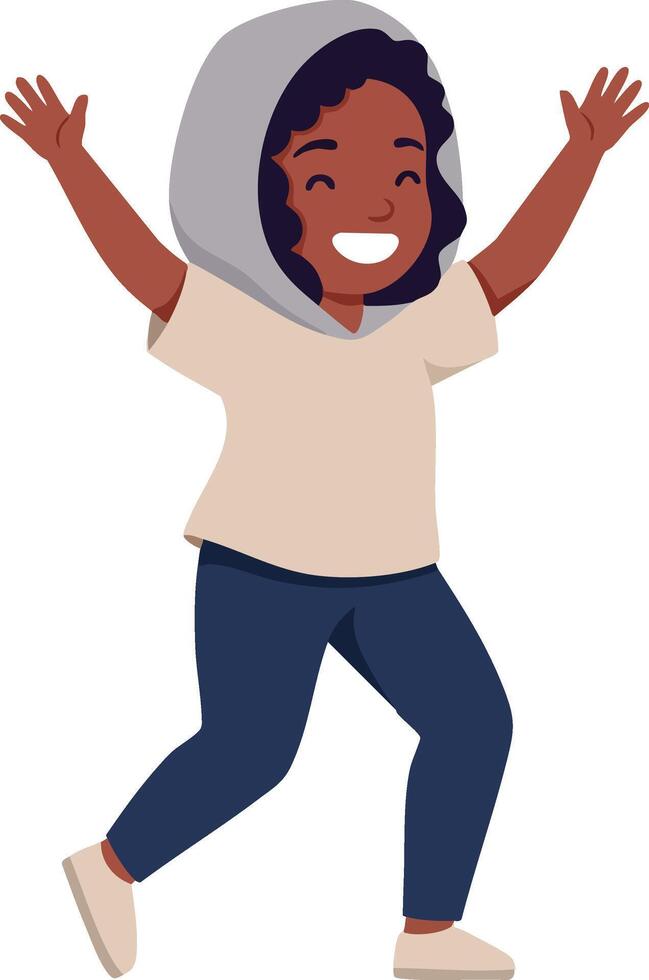 Happy child jumping with hoodie and casual clothes in joyful playful mood illustration vector
