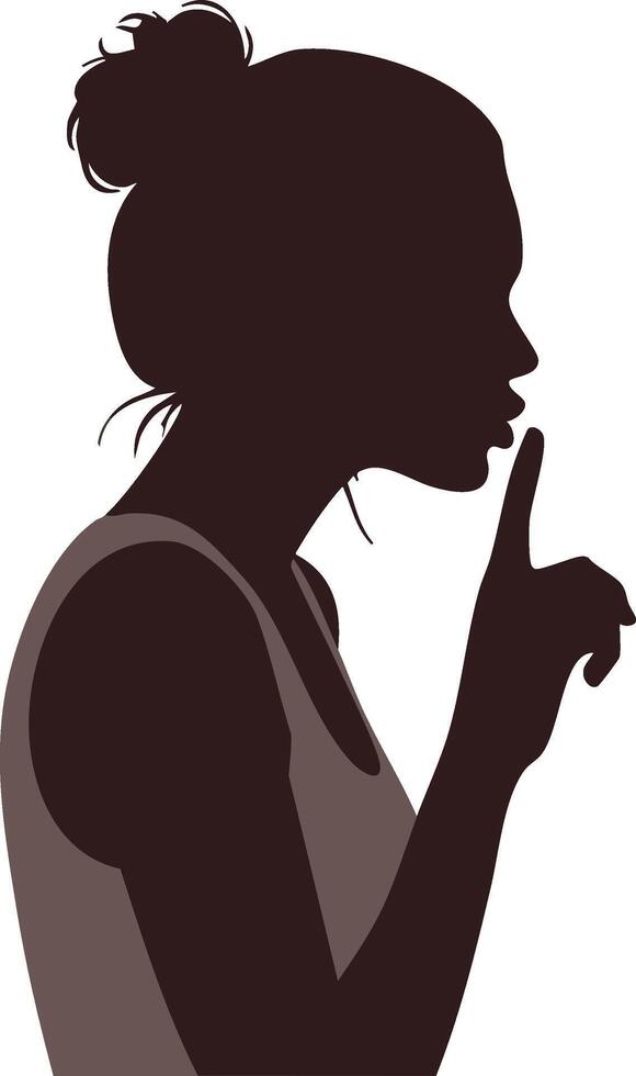 Silhouette of woman making shushing gesture with finger on lips illustration vector