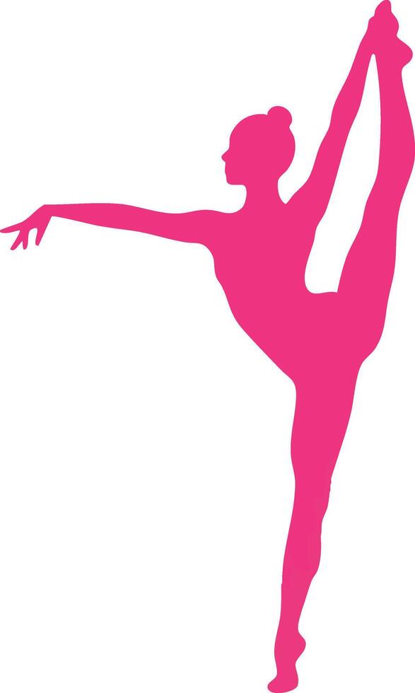Female Ballet Dancer Silhouette Stretching Leg in Elegant Pose Illustration Bright Pink Color vector