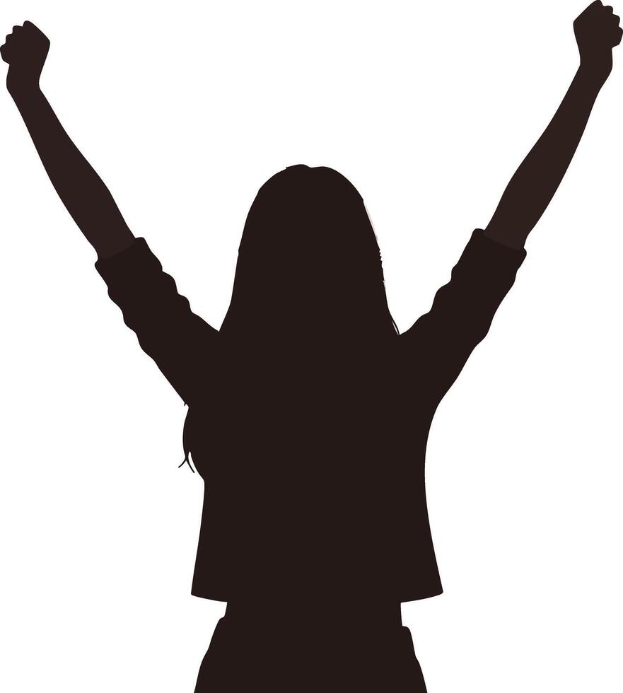 Silhouette of woman raising hands in celebration or victory gesture illustration vector
