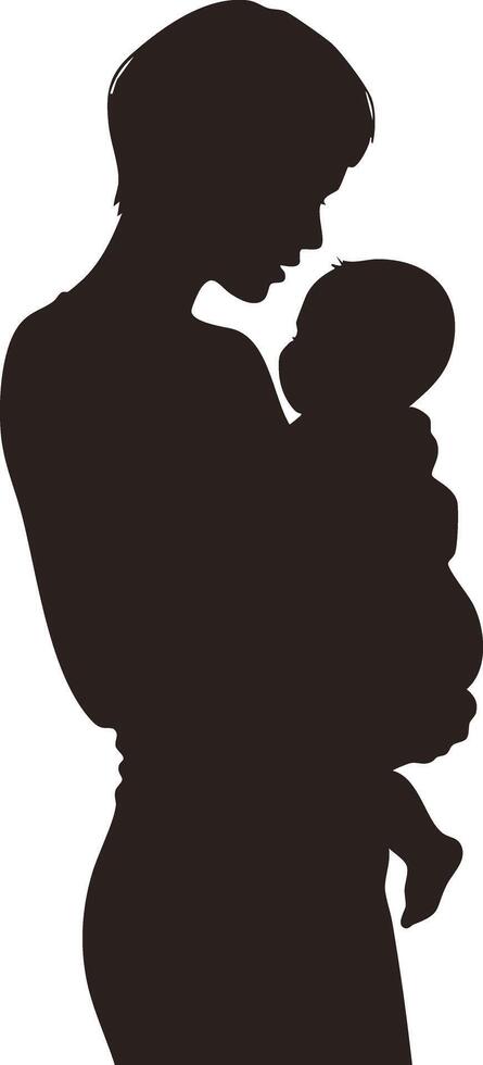 Mother holding baby silhouette illustration showing maternal love and care in black and white style vector