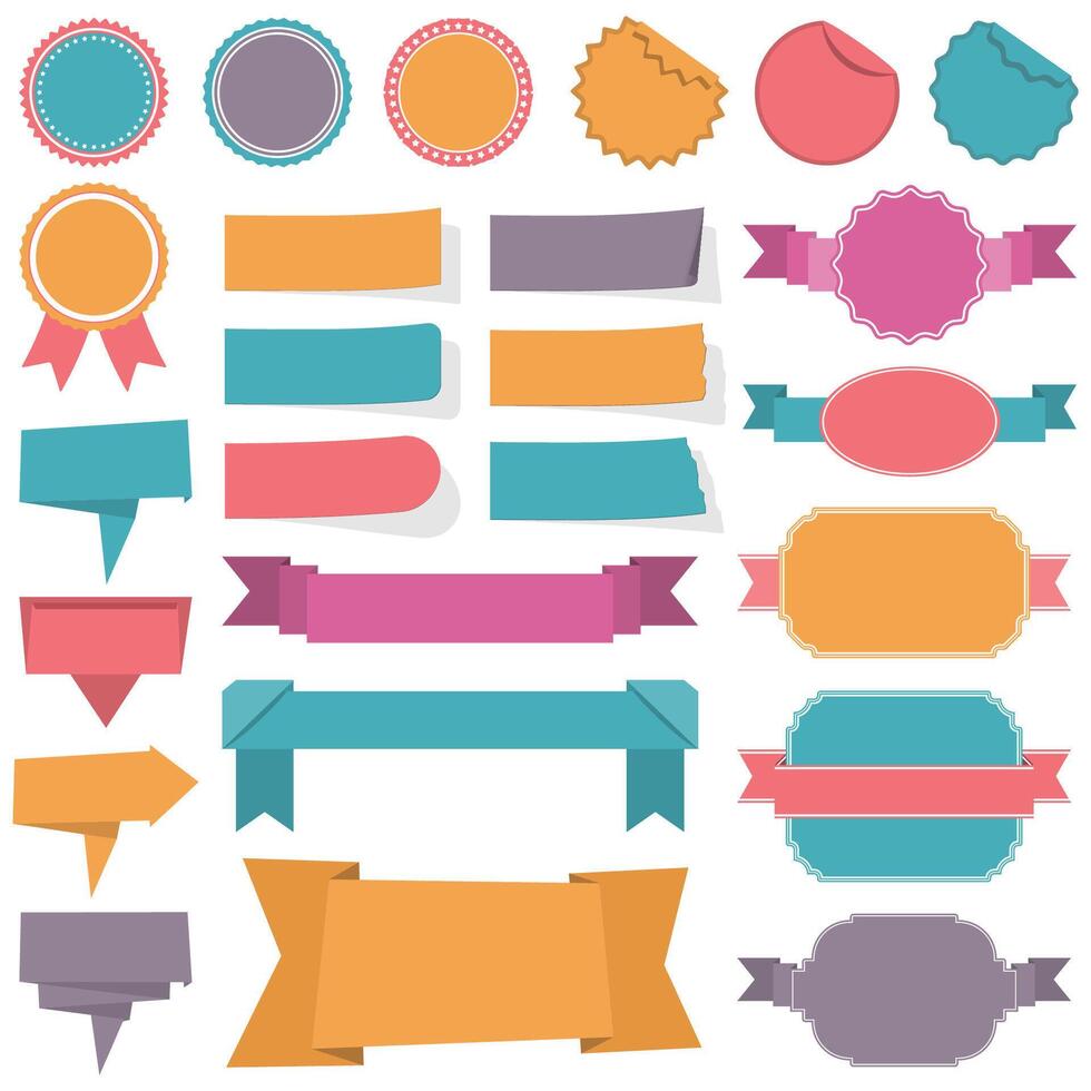 Collection of different labels, banners and ribbons vector