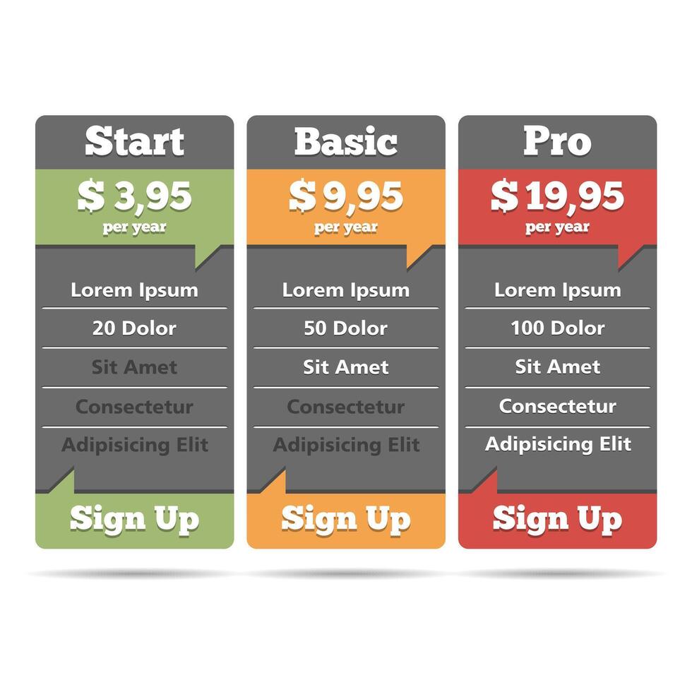 Pricing table for web vector