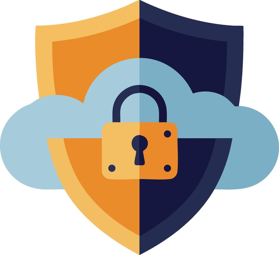 Cloud security shield with padlock symbol for data protection and online safety icon illustration vector