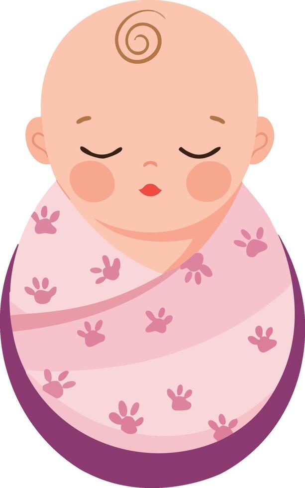 Sleeping baby wrapped in pink and purple blanket peaceful infant illustration for newborn themes and parenting content vector