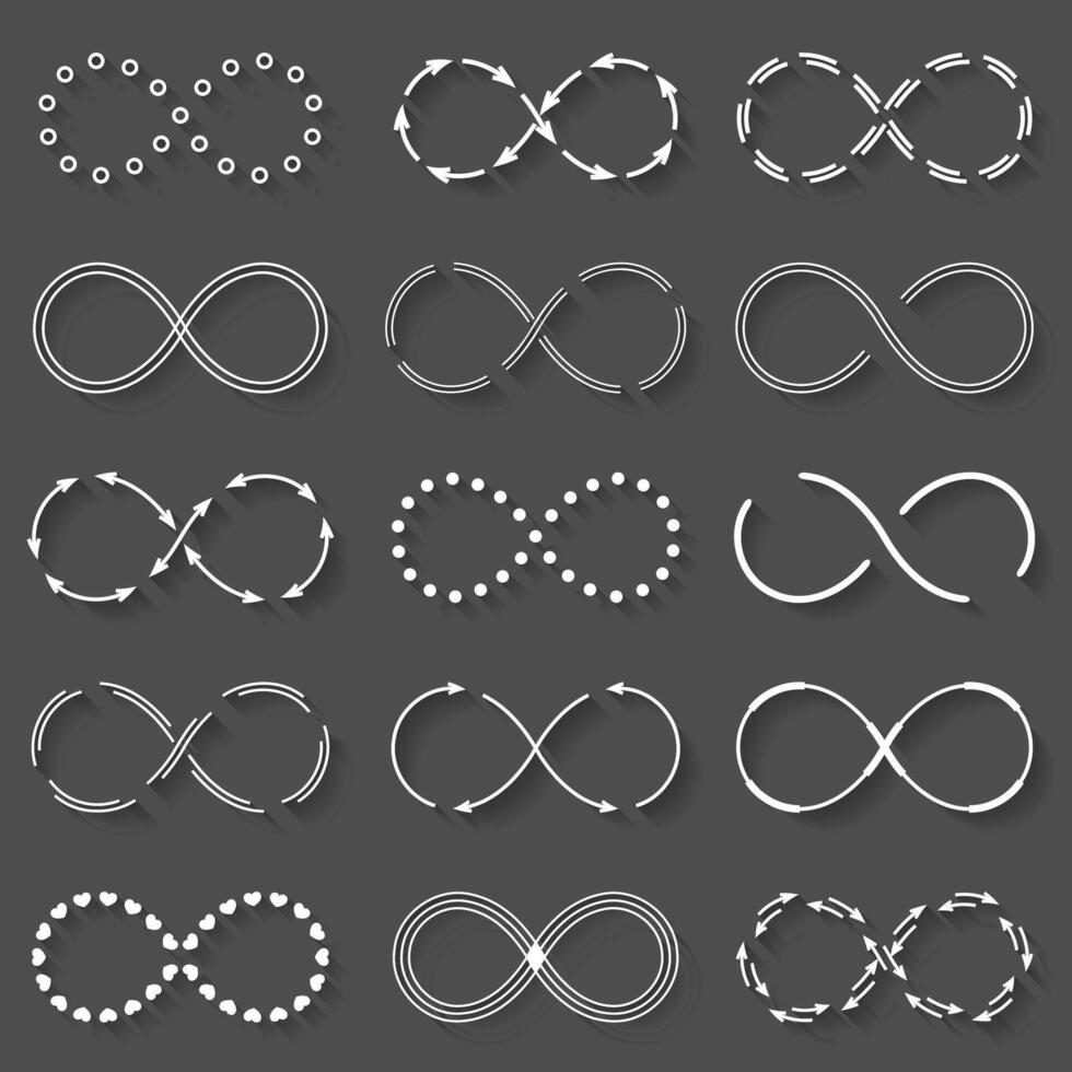 White infinity symbols set with shadows vector