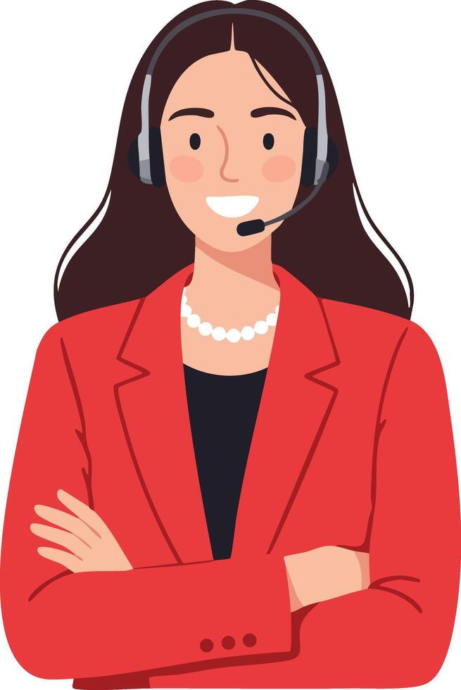 Female Customer Service Representative Wearing Red Blazer and Headset Smiling Illustration vector