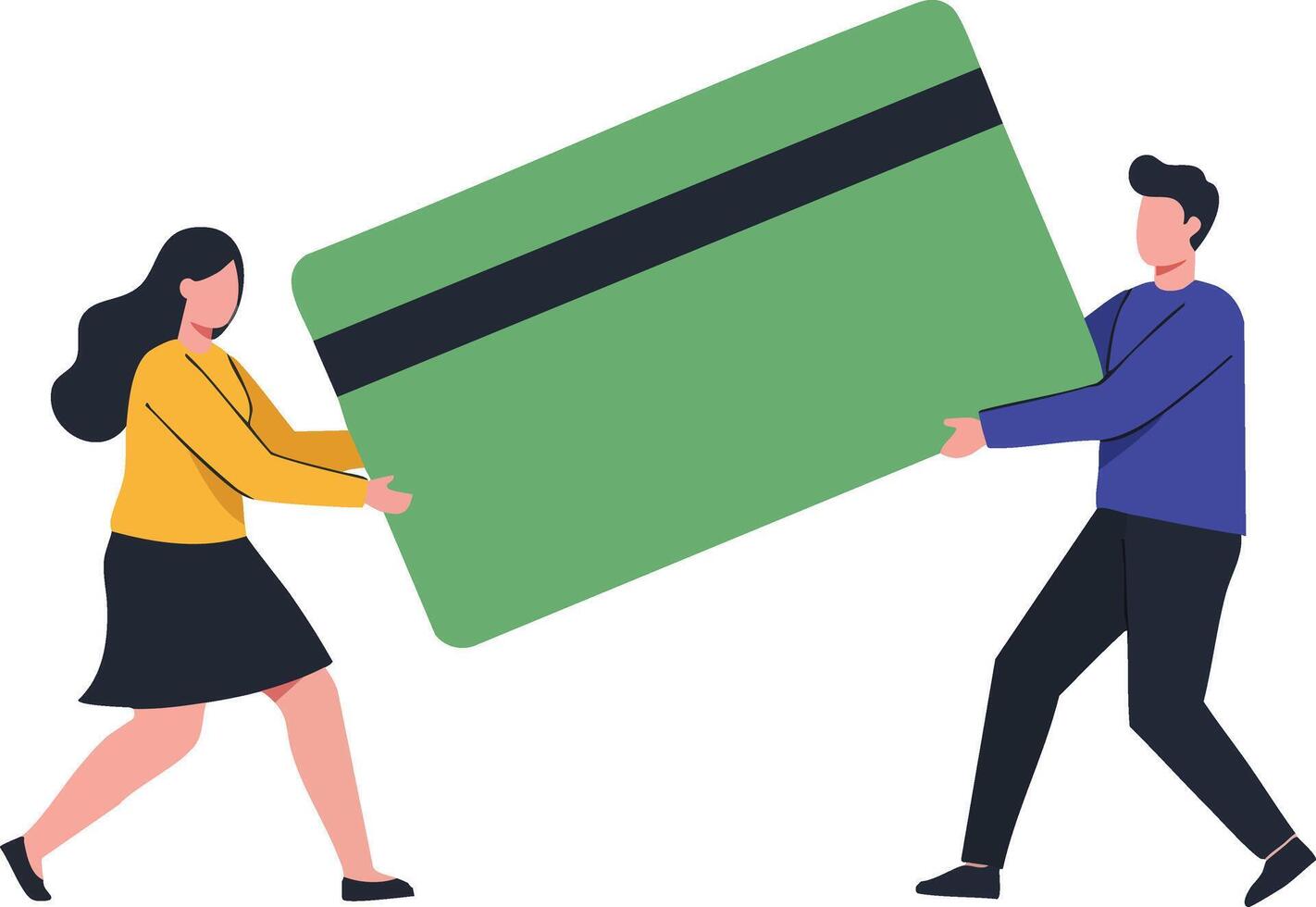 Two People Holding Large Green Credit Card Illustration Showing Financial Cooperation and Payment Concept vector