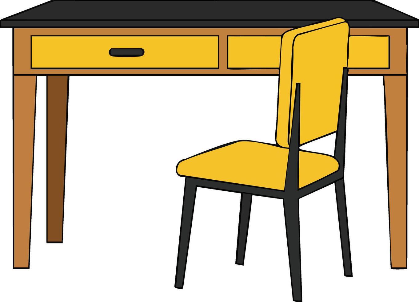 Wooden desk with yellow chair illustration for office and home workspace design vector