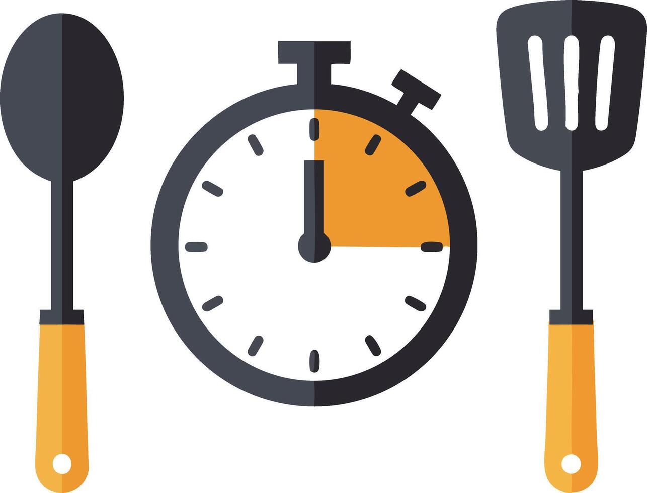 Kitchen utensils with timer in orange and black colors cooking time illustration image vector