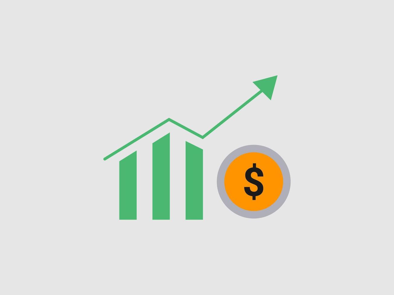 A financial graphic showing a green bar chart vector