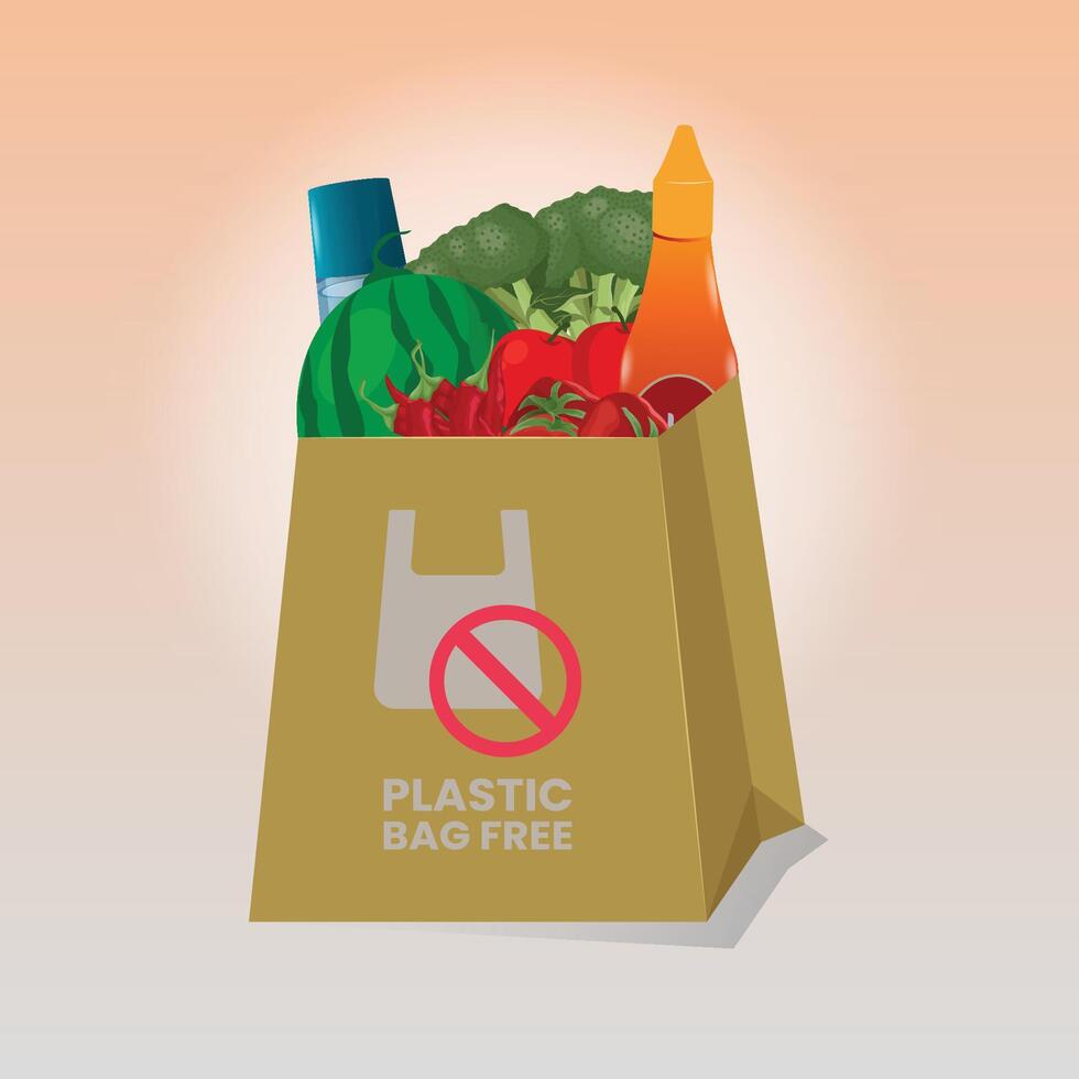 Shopping items in paper bags with plastic paper bag symbol design illustration vector