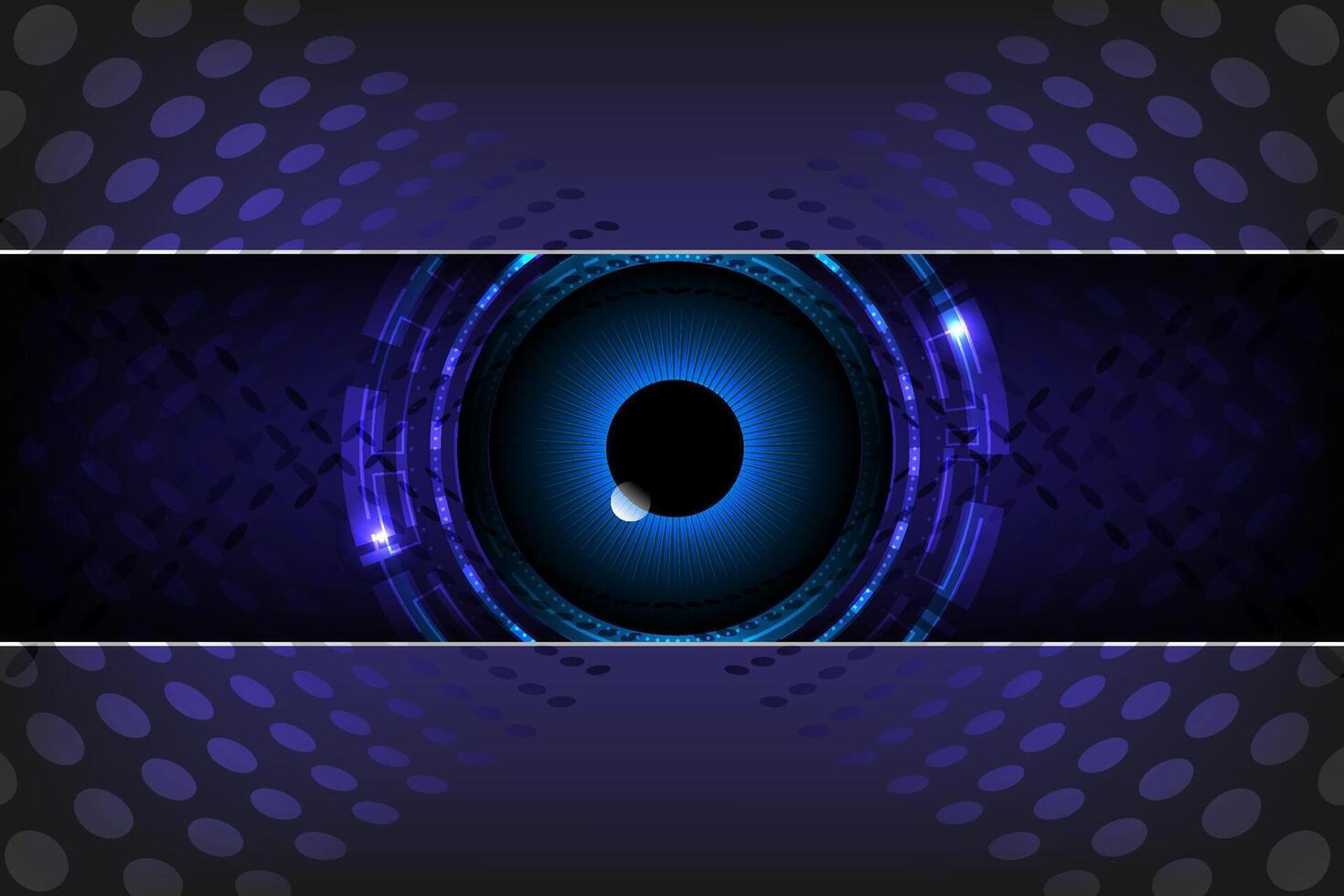 Futuristic High tech digital eye concept with glowing blue interface on a dark element background, Ideal for cybersecurity, AI or tech innovation themes vector