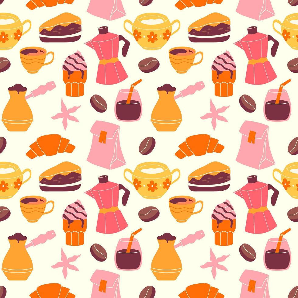 Coffee seamless pattern on a light background vector