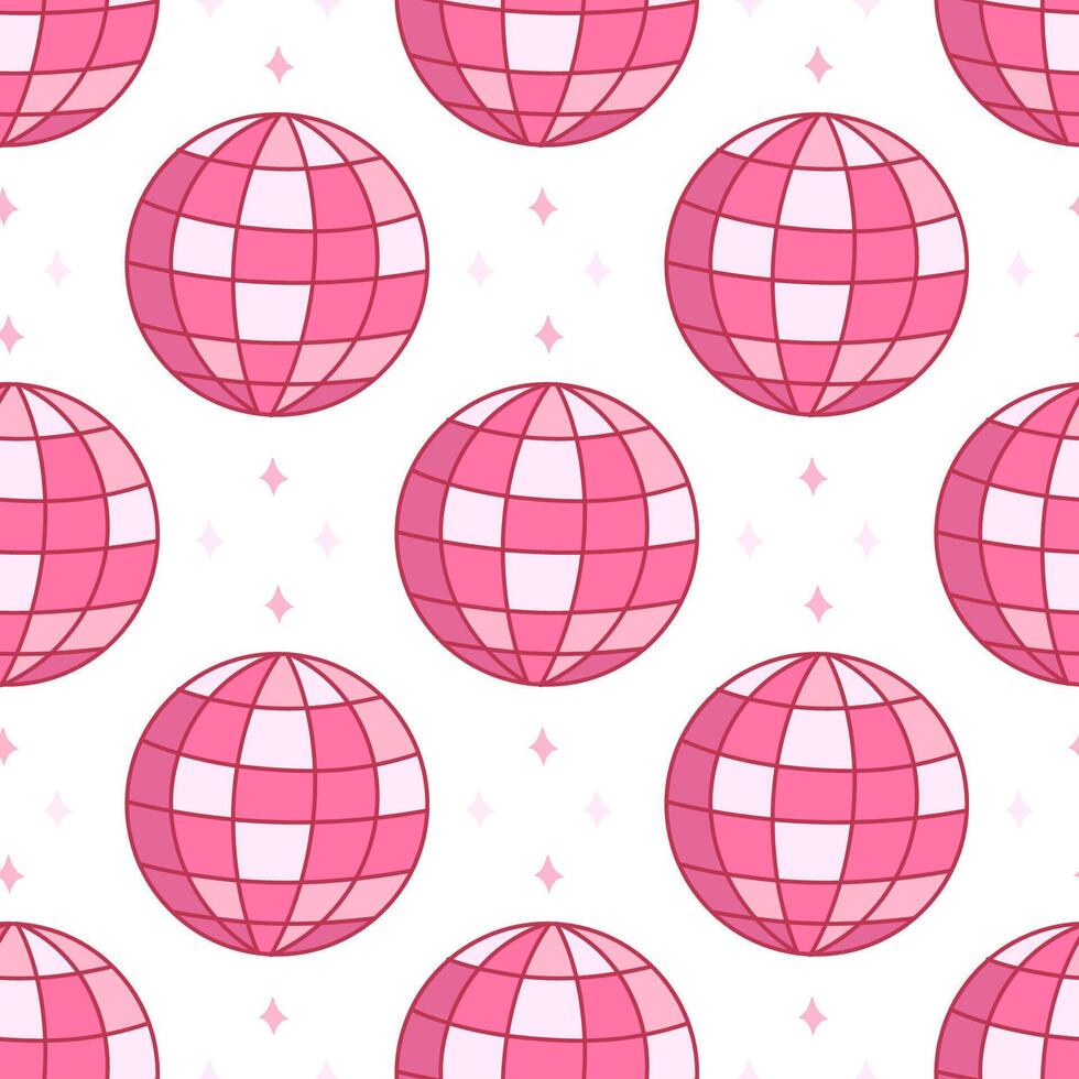 Repeating pattern of pink disco balls vector