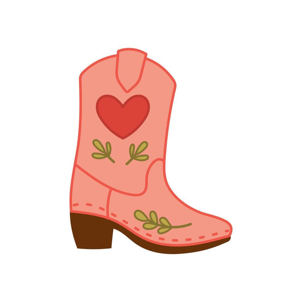 Western boot with heart and leaves illustration vector