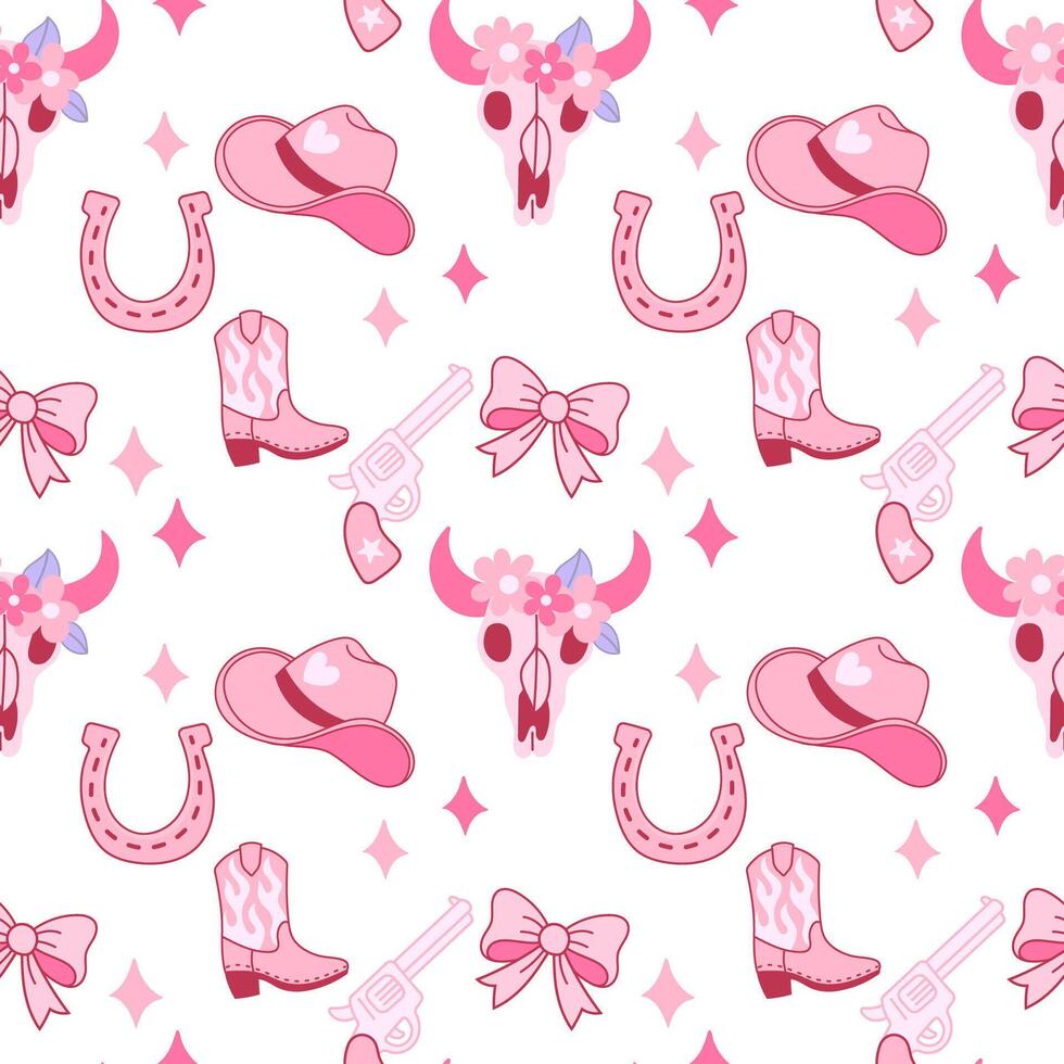 Pink western cowgirl pattern with skulls vector
