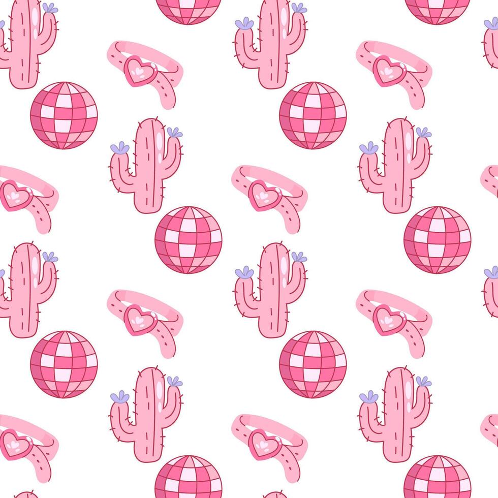 Western cactus and disco pattern with belts vector