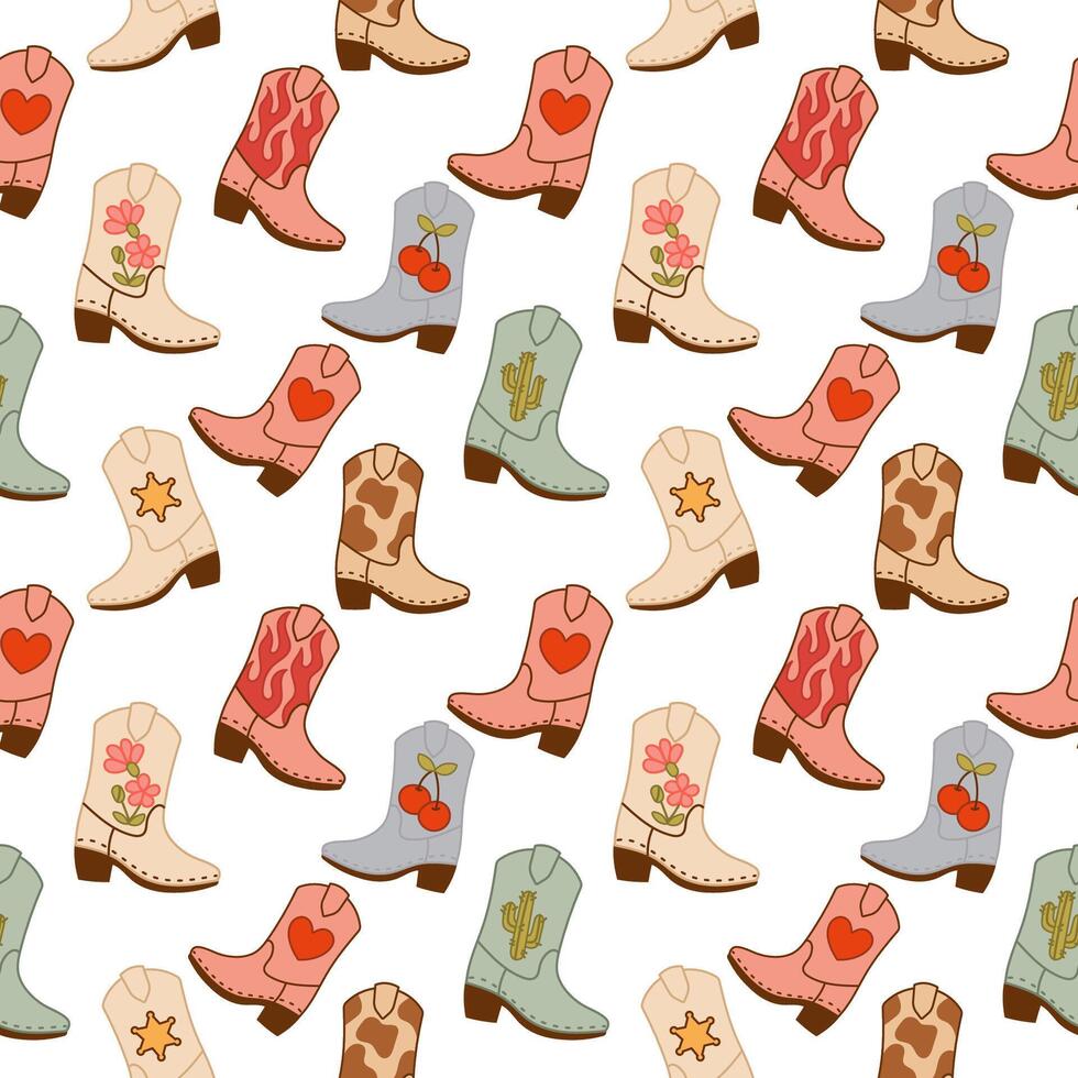 Seamless pattern with cute cowboy boots vector