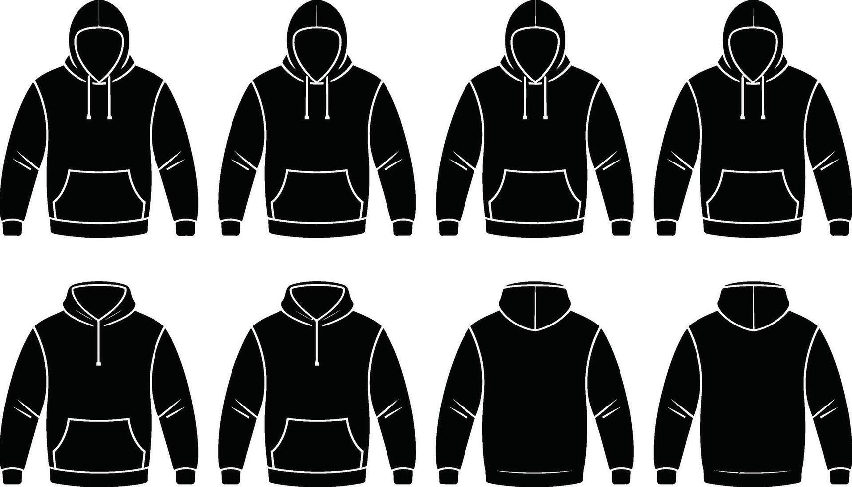 Set of black hoodie vectors apparel sweatshirt design templates
