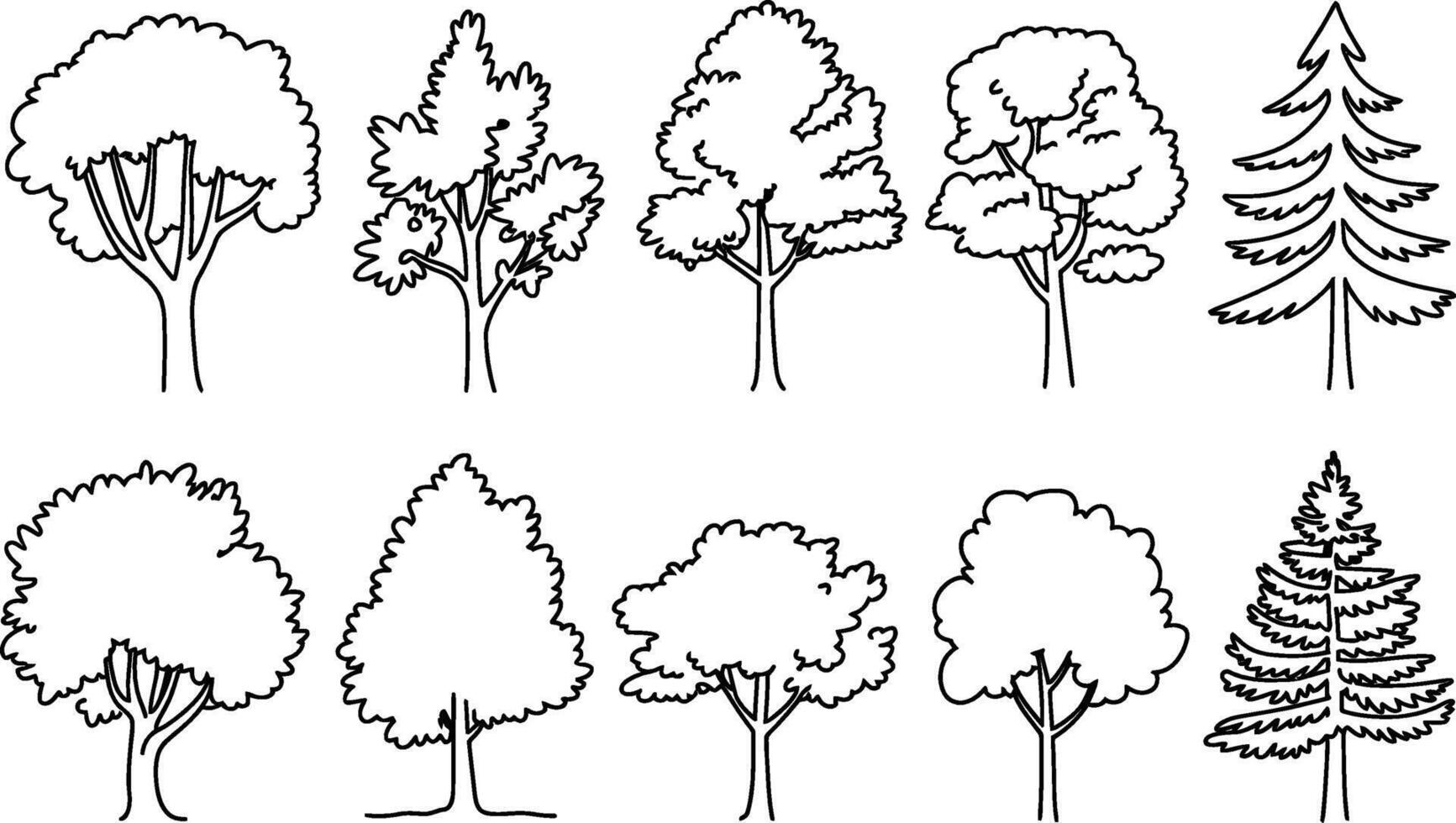 Variety of trees silhouette illustration forest tree outlines simple tree drawings vector