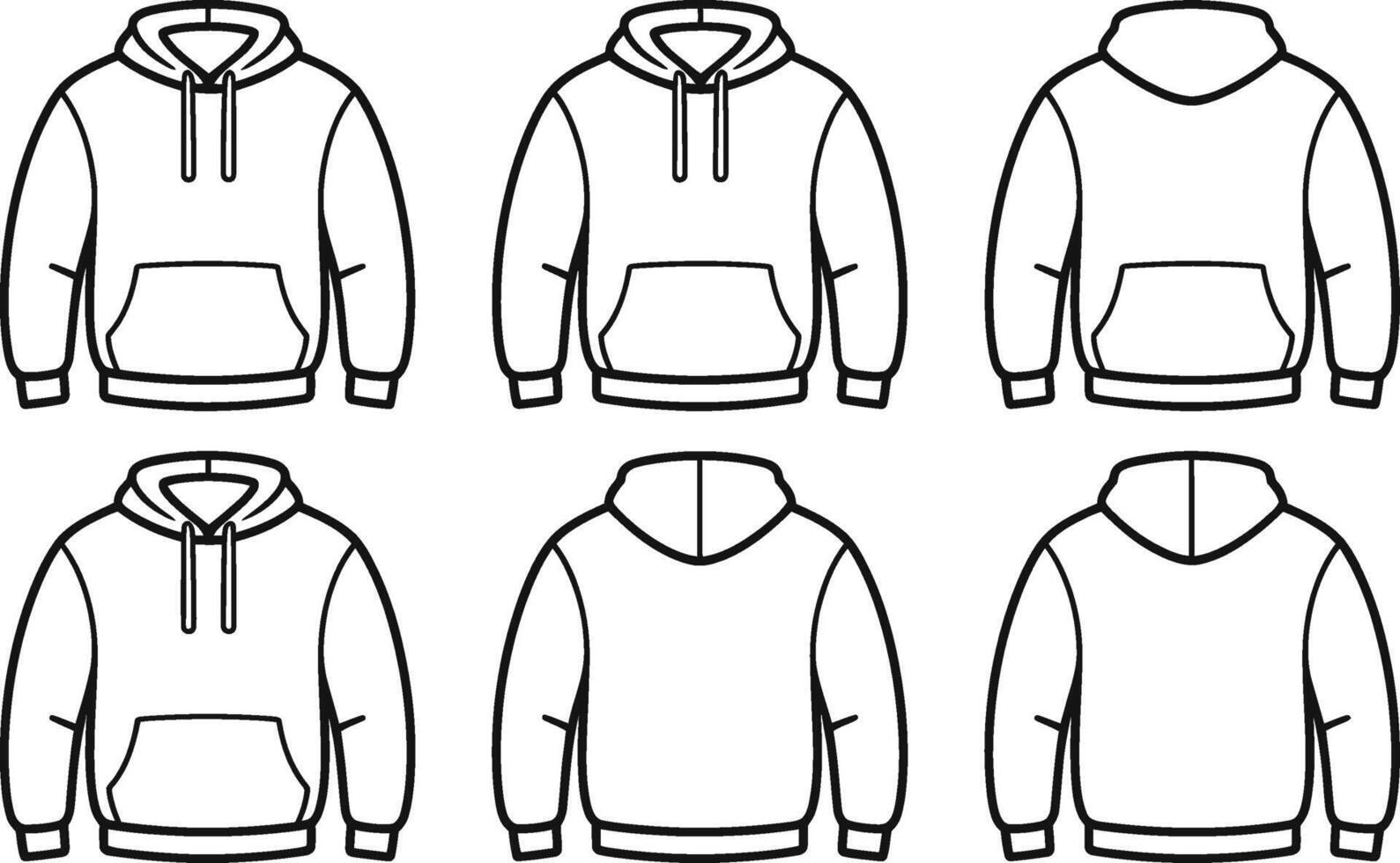 Hoodie outline template with front and back views for fashion design vector