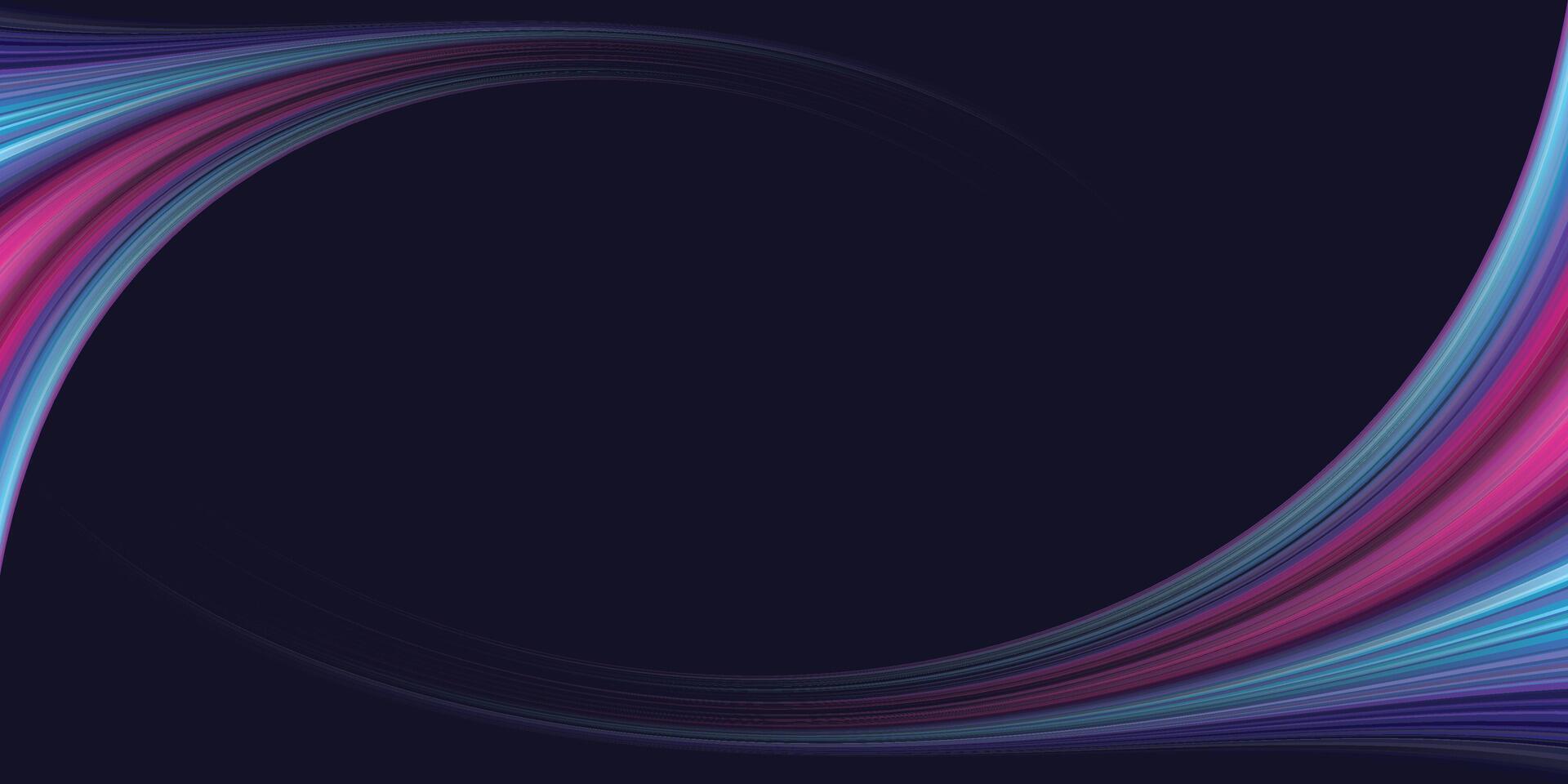 Abstract colorful neon light dynamic twirl around motion as a ellipse frame on dark blue background graphic illustration have blank space. vector