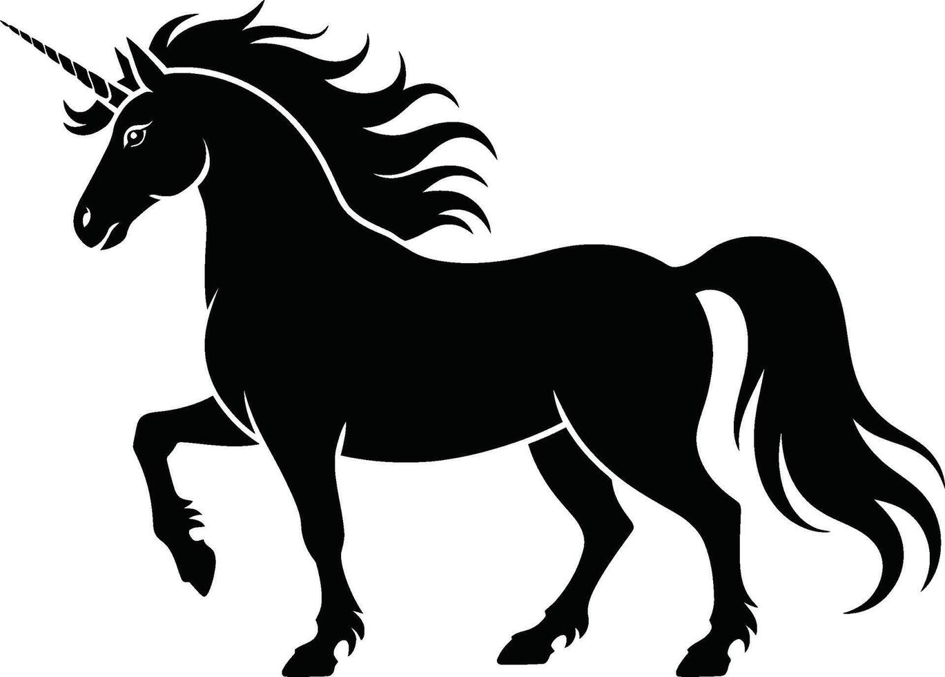 Elegant black unicorn silhouette illustration on white background vector