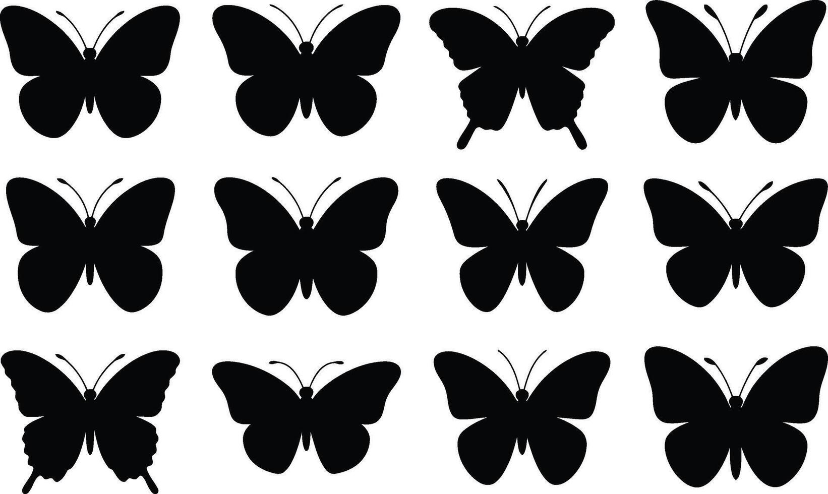 Collection of butterfly silhouettes illustration black and white elegant graphics vector